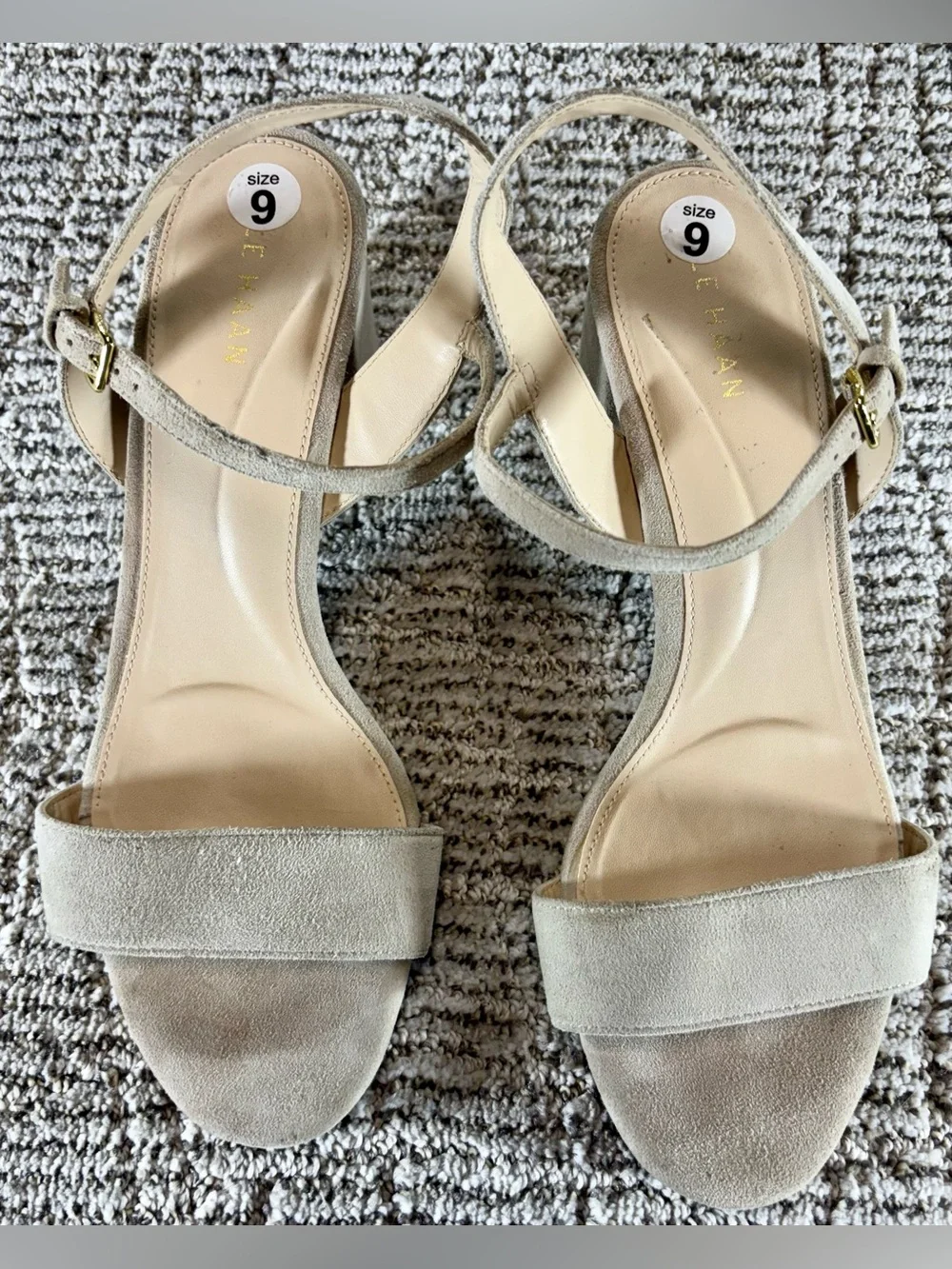Cole Haan Women's Size 9 Light Mortar Josie Block Heel Suede Sandals